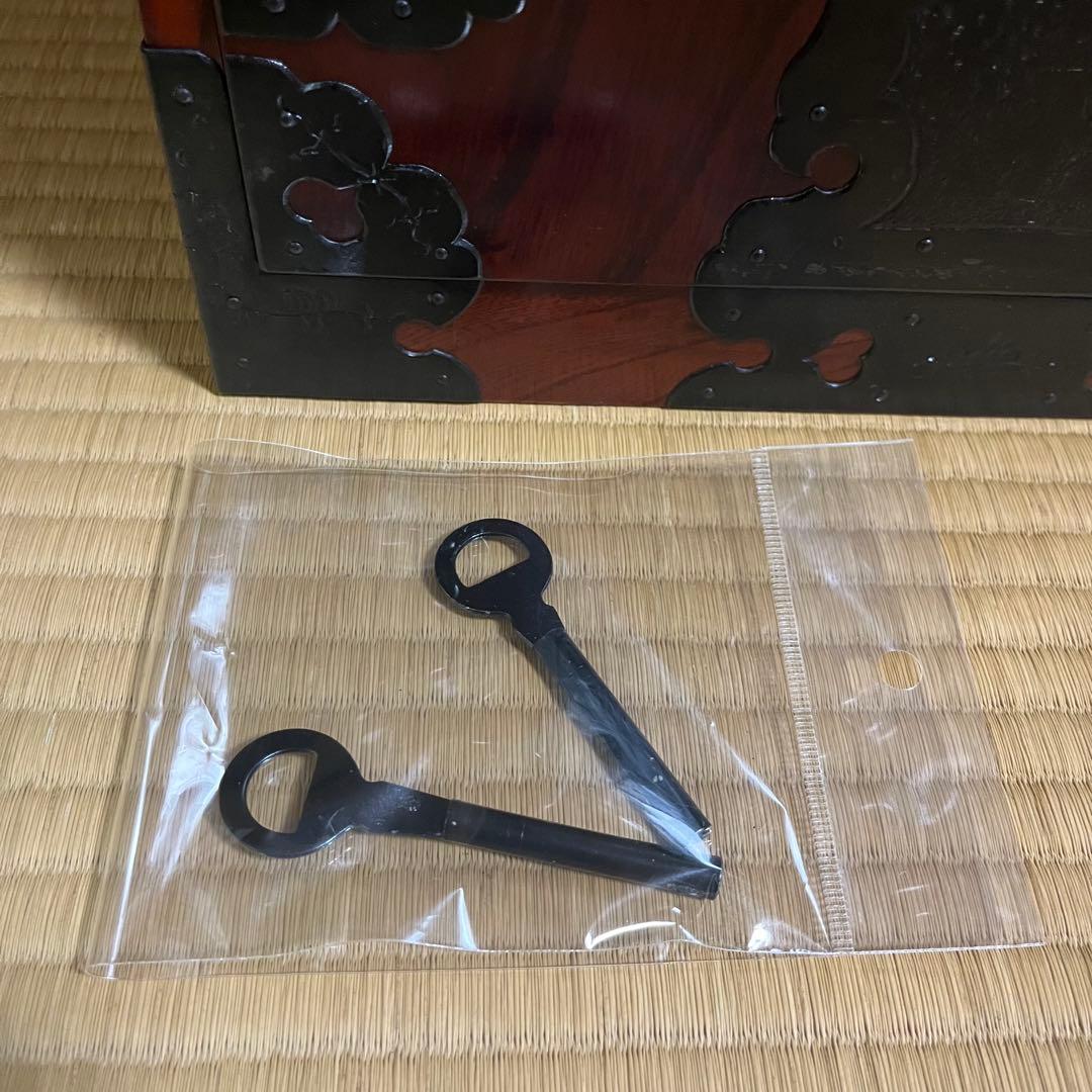 骨董 船箪笥 銭箱 引き出し 金具 鍵付 手提げ