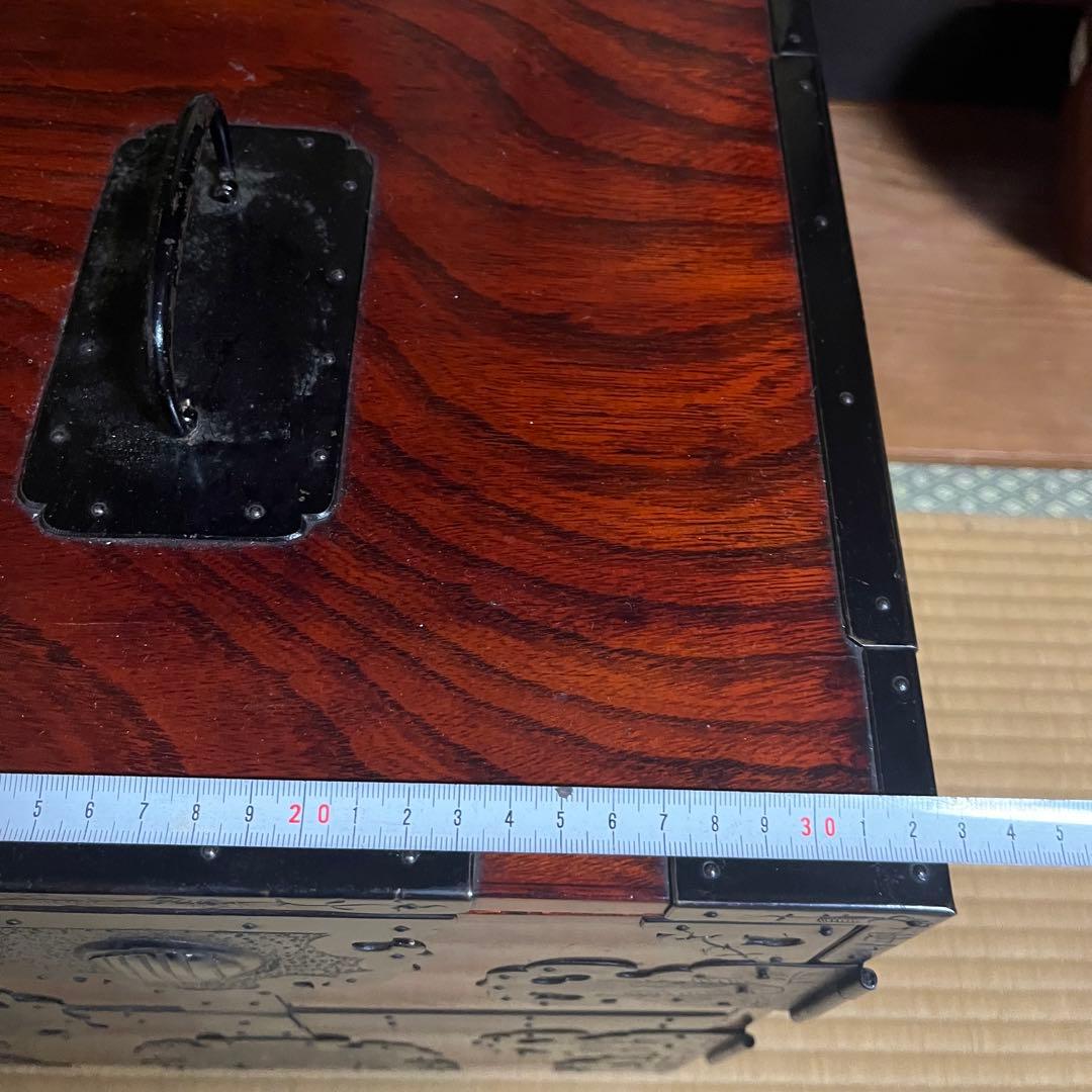 骨董 船箪笥 銭箱 引き出し 金具 鍵付 手提げ