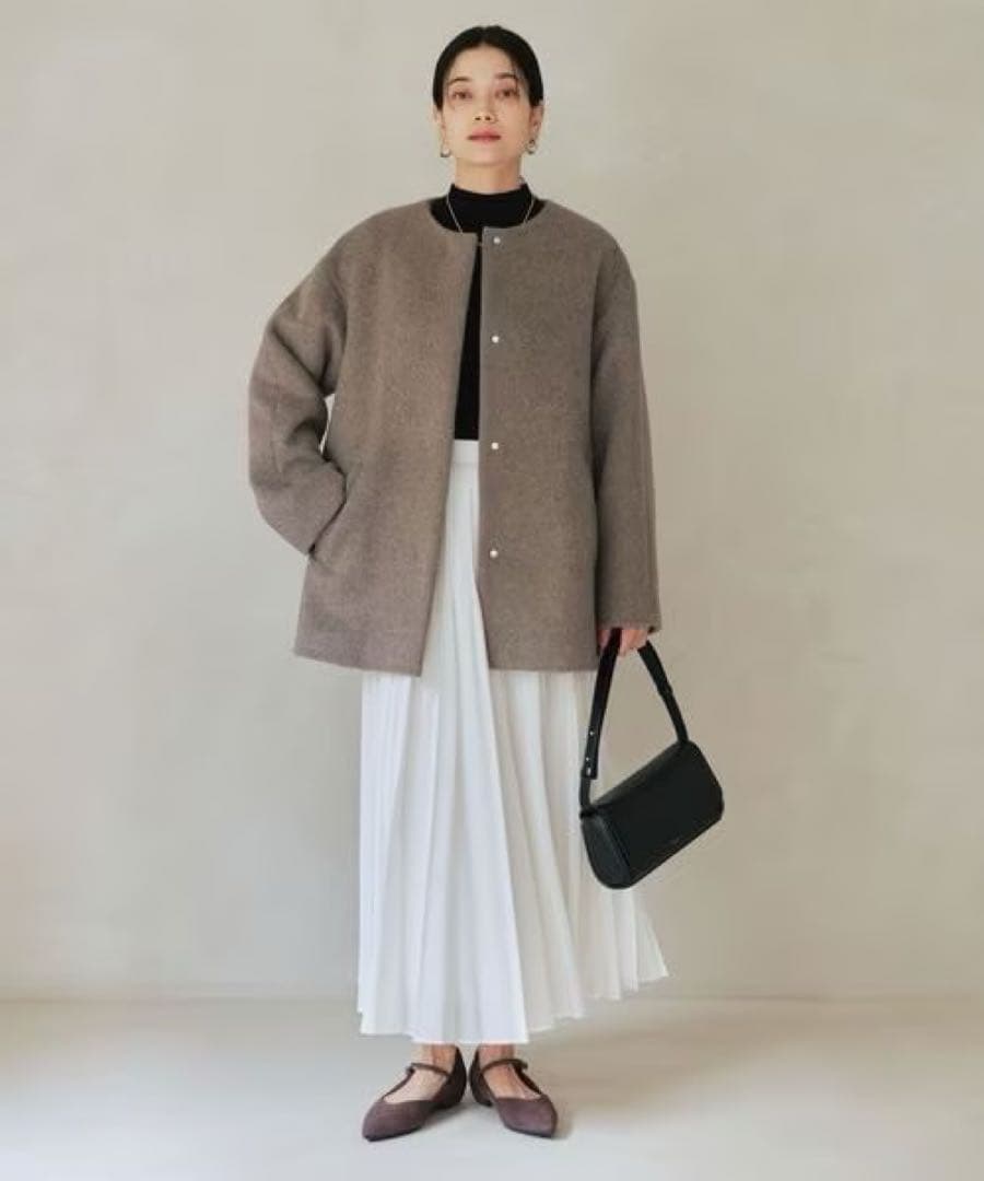 【新品】green label アンゴラビーバー ノーカラー ミドル コート