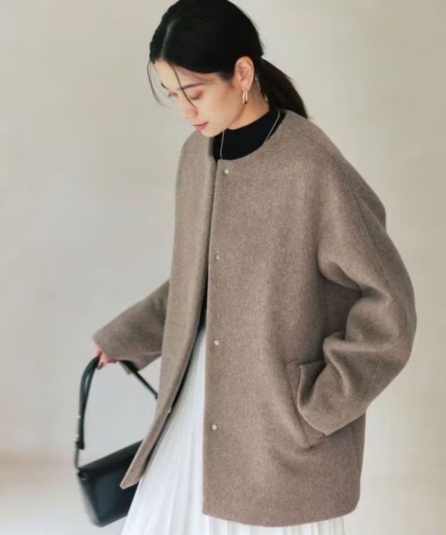 【新品】green label アンゴラビーバー ノーカラー ミドル コート