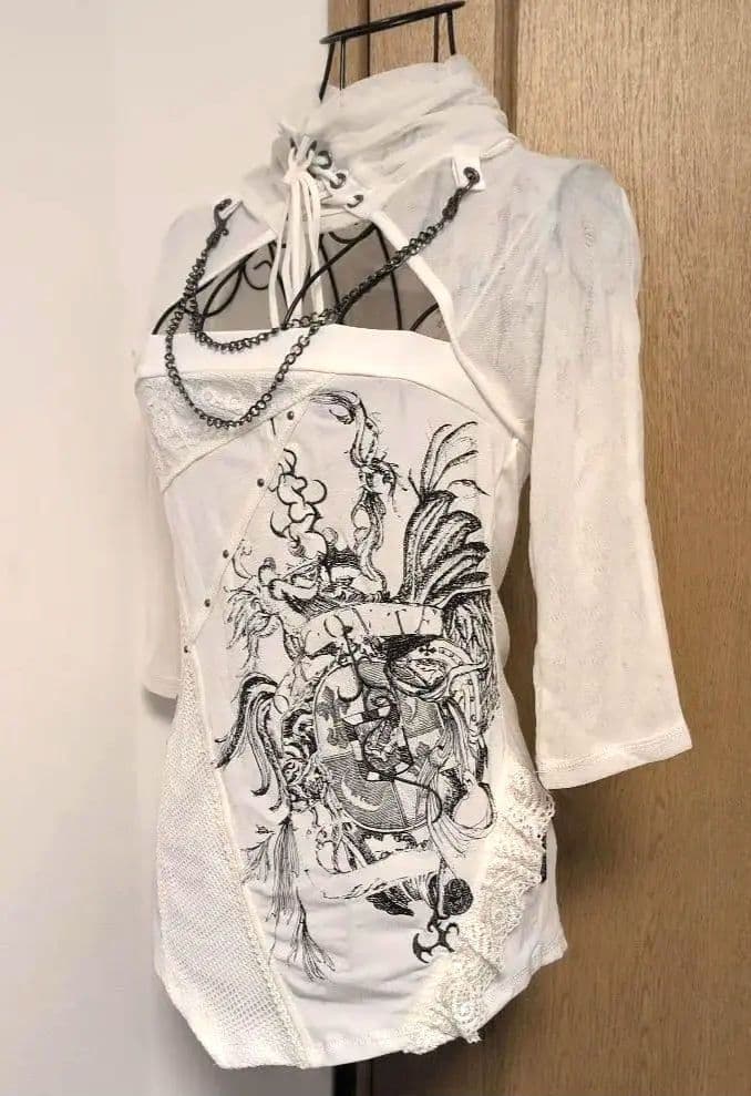 *新品タグ付* OZZCROCEドラゴン刺繍 シースルーシャツ