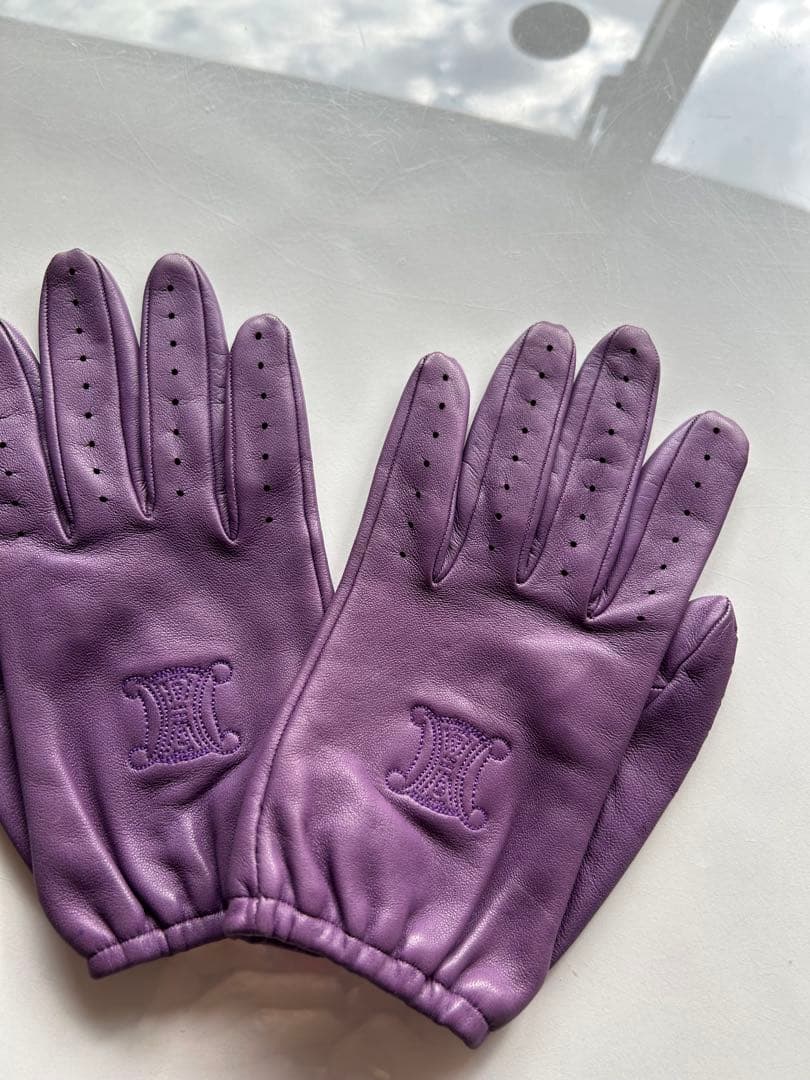 セリーヌ　ラムレザー　手袋　パープル　美品