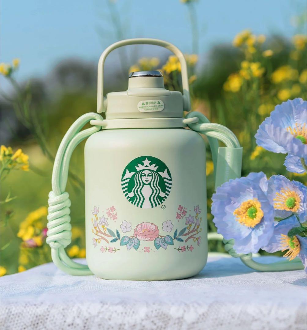 中国スターバックス　オンライン限定ステンレスボトル　ストラップ付き　スプリング