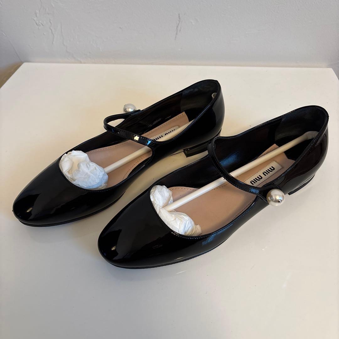ミュウミュウ　定価100000黒 マリーヌスタイル フラットシューズ 36
