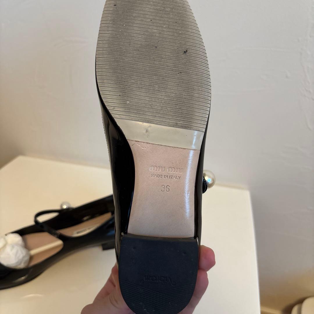 ミュウミュウ　定価100000黒 マリーヌスタイル フラットシューズ 36