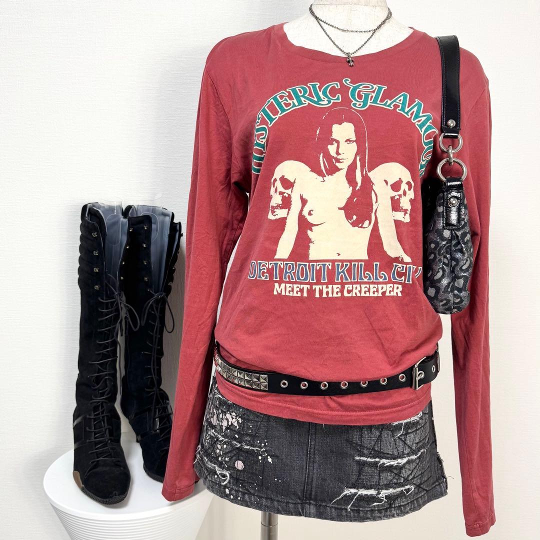 y2k❤️ 00s HYSTERIC GLAMOUR スカル ガール ロゴ ロンT