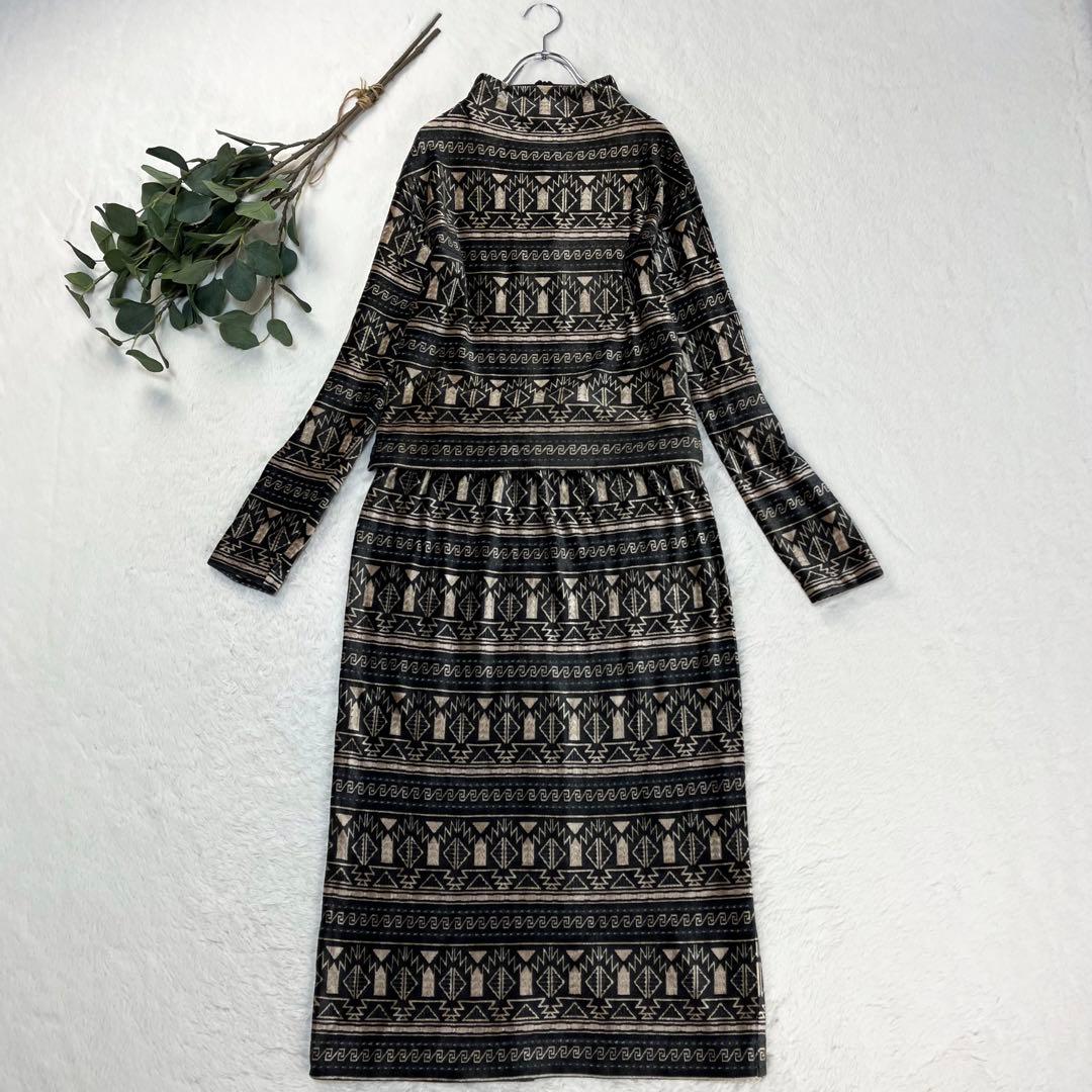 極希少 ヒロココシノ ネイティブ ベロア ジャガード セットアップ 幾何学 光沢