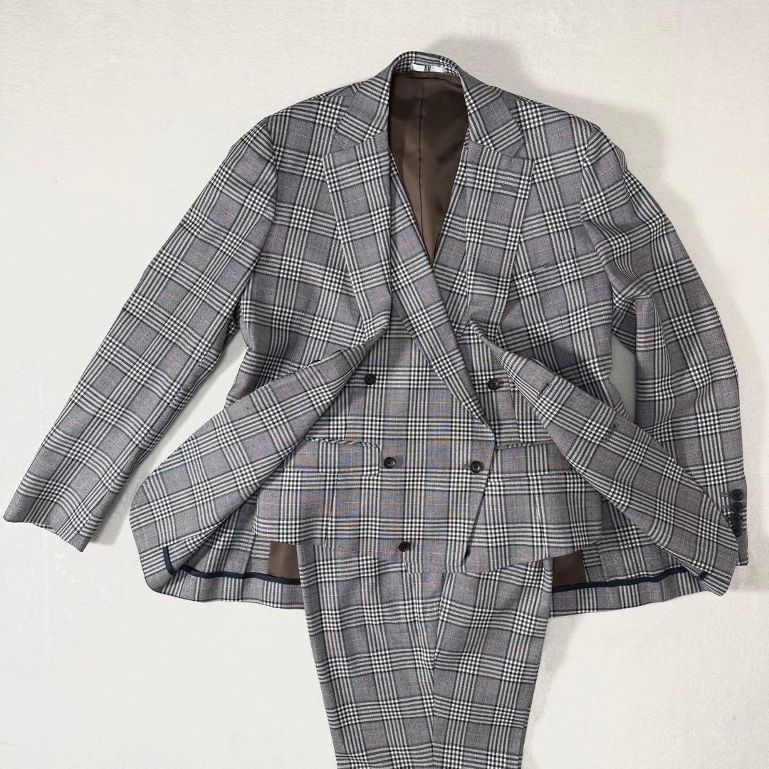美品 スーツセレクト スリーピース セットアップ グレンチェック グレー A5