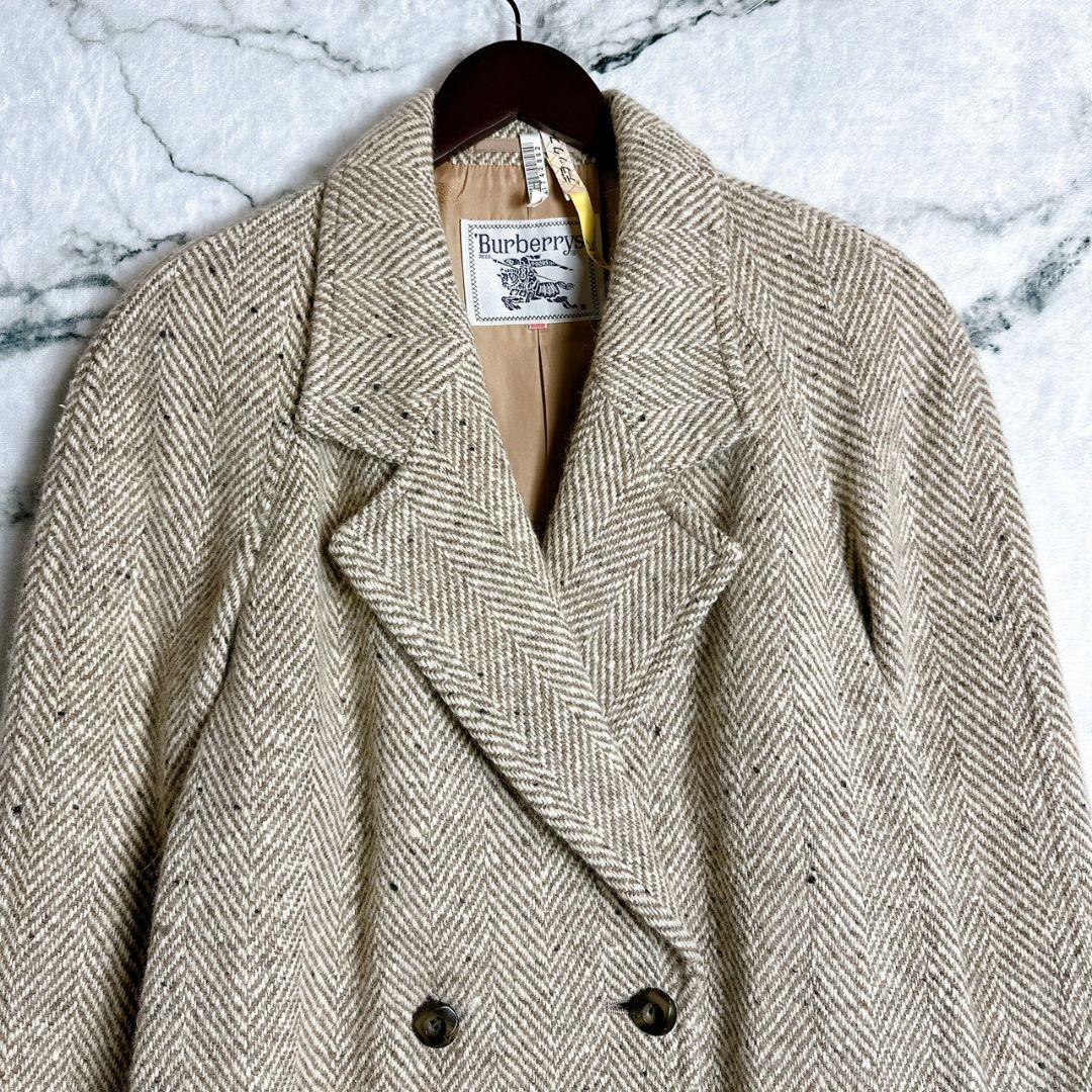 80s Burberrys’ ヘリンボーン ダブルブレスト コート ベージュ