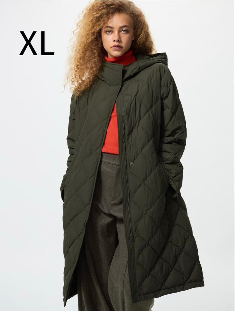 【XL】ユニクロ パフテックロングコートリラックスフィット オリーブ