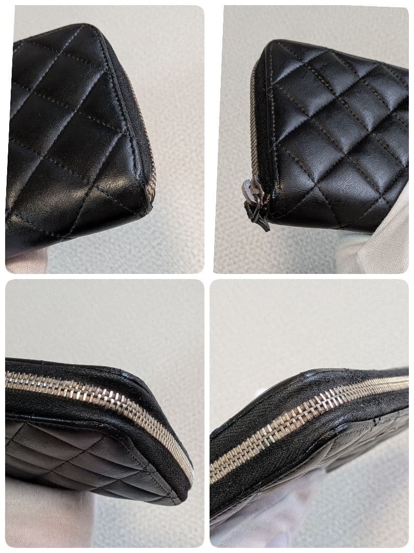 シャネル　マトラッセ　ラウンドファスナー長財布　ラムスキン　黒　メンテナンス済