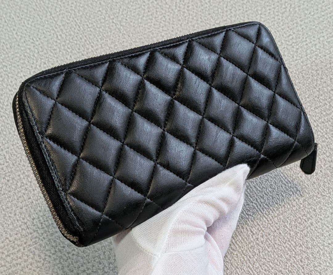シャネル　マトラッセ　ラウンドファスナー長財布　ラムスキン　黒　メンテナンス済