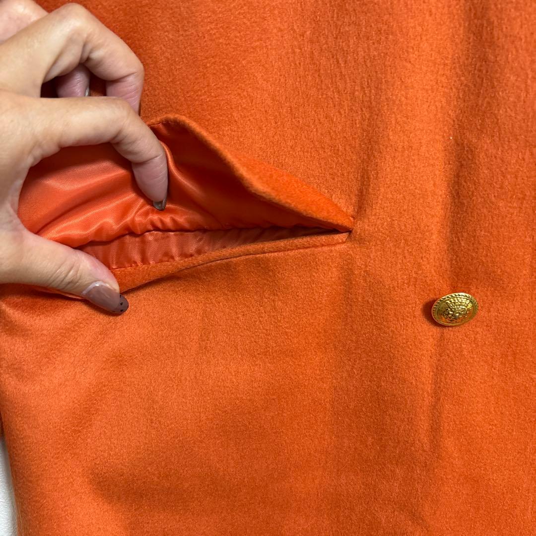【高級】カシミヤ100% ダブルブレスト チェスターコート LL オレンジ