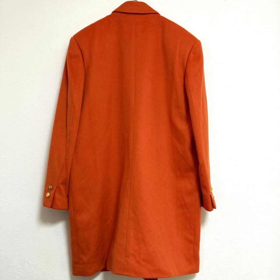 【高級】カシミヤ100% ダブルブレスト チェスターコート LL オレンジ