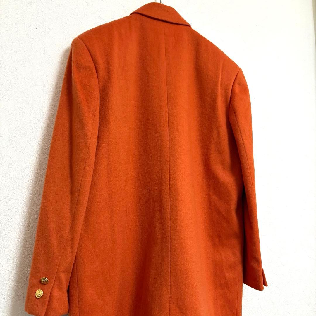 【高級】カシミヤ100% ダブルブレスト チェスターコート LL オレンジ