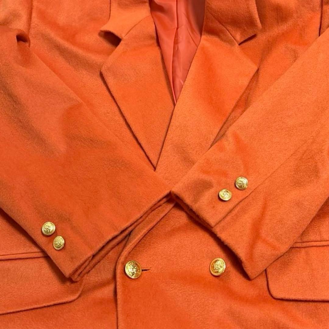 【高級】カシミヤ100% ダブルブレスト チェスターコート LL オレンジ