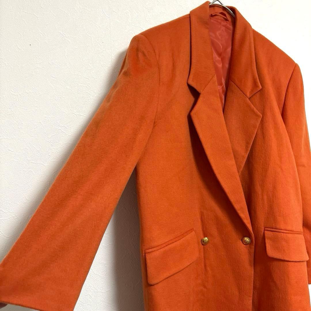 【高級】カシミヤ100% ダブルブレスト チェスターコート LL オレンジ