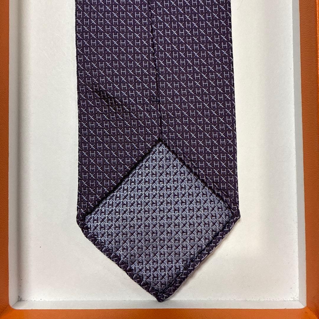 エルメス　ネクタイ　紫色　H柄 シルクジャガード