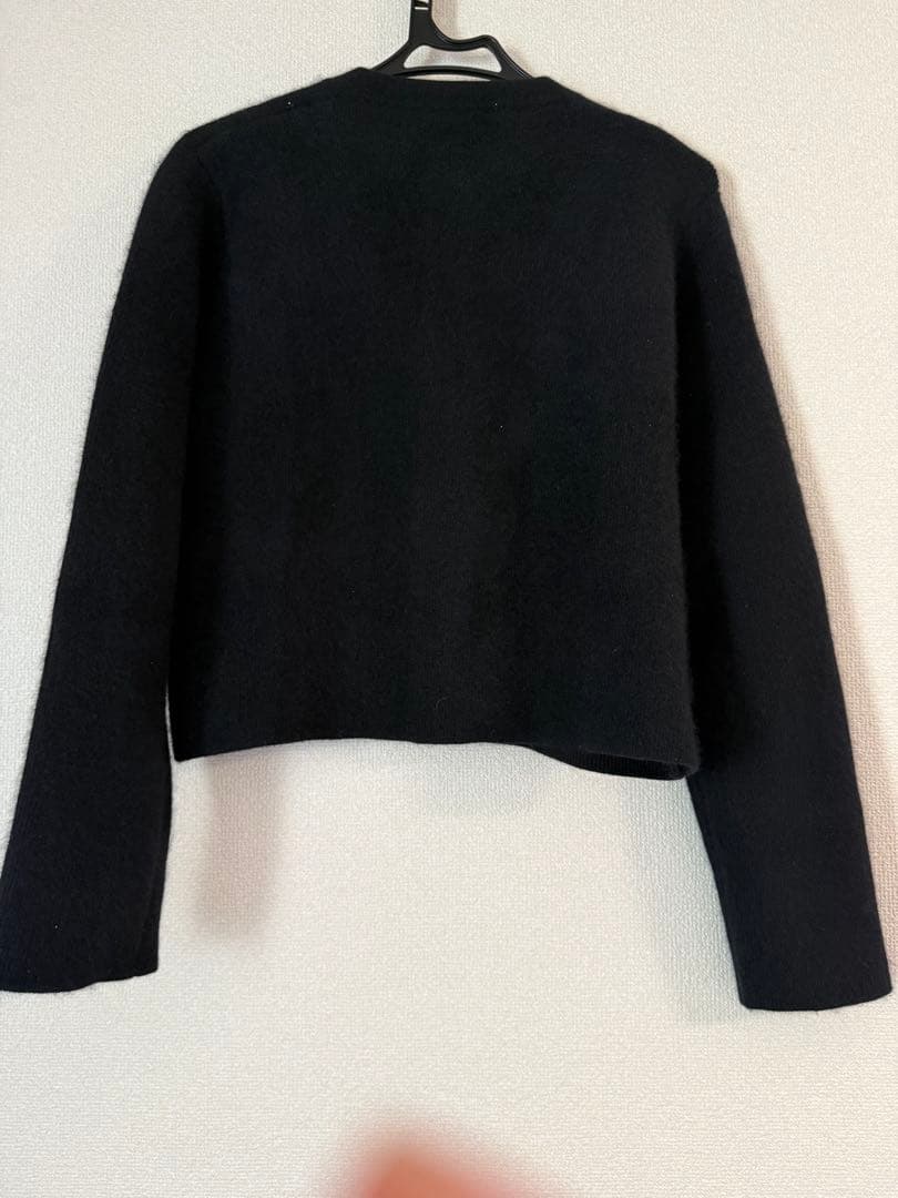 anuansラクーンブレンドノーカラーニットジャケット ブラック