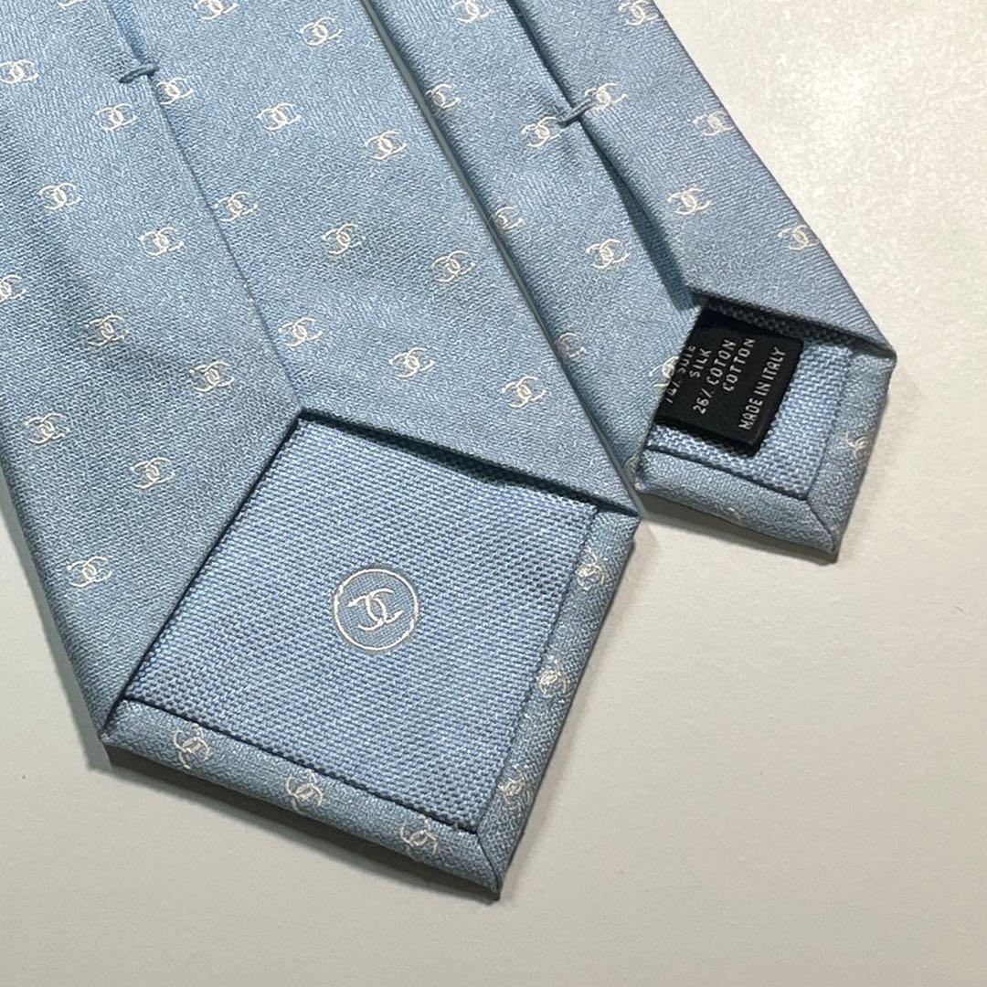 希少✨美品✨ CHANEL シャネル　ネクタイ　ココマーク　ライトブルー