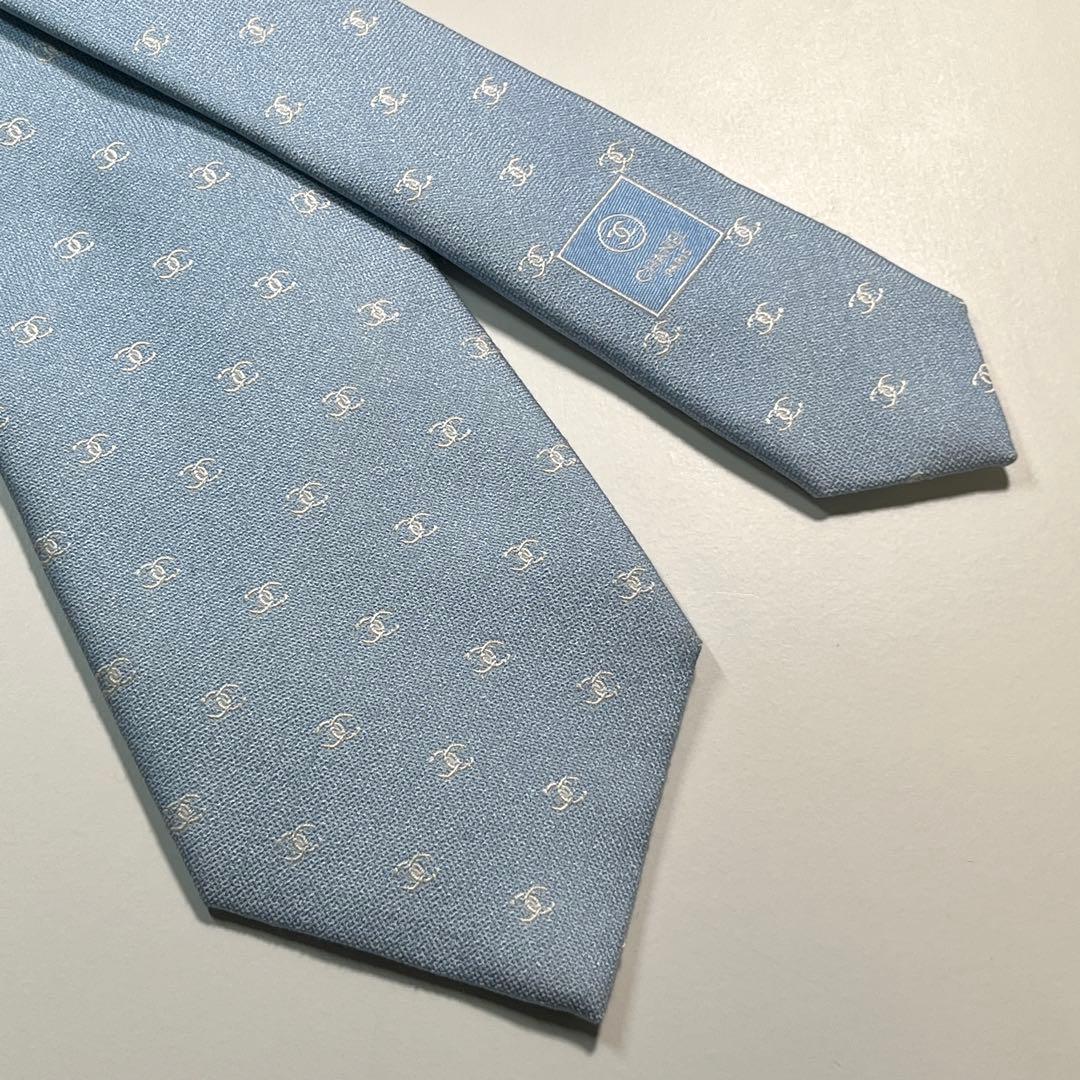 希少✨美品✨ CHANEL シャネル　ネクタイ　ココマーク　ライトブルー