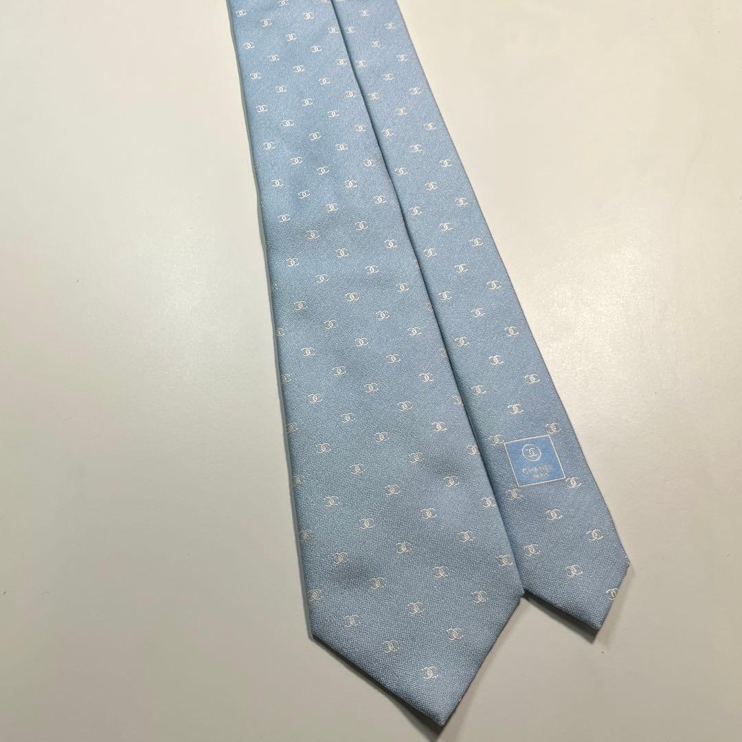 希少✨美品✨ CHANEL シャネル　ネクタイ　ココマーク　ライトブルー