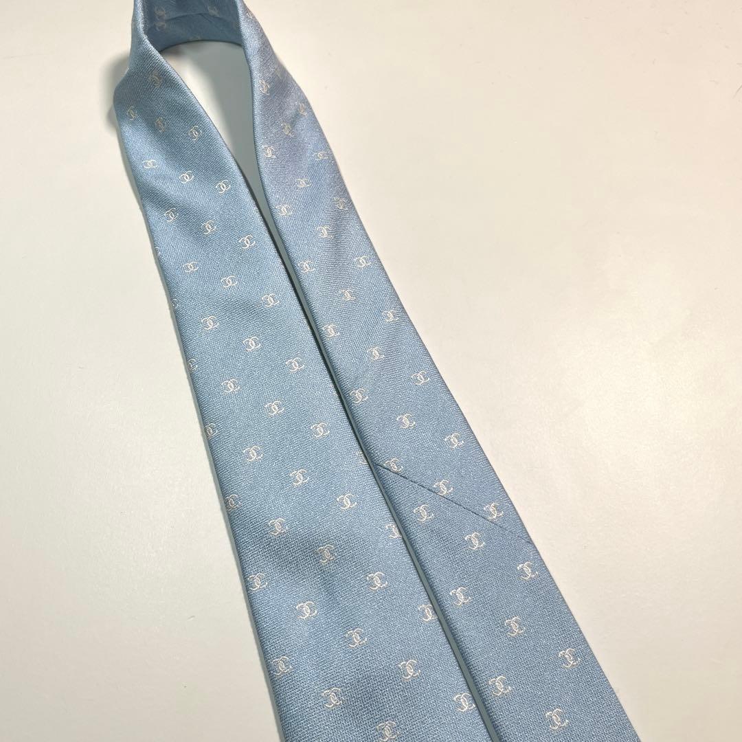 希少✨美品✨ CHANEL シャネル　ネクタイ　ココマーク　ライトブルー