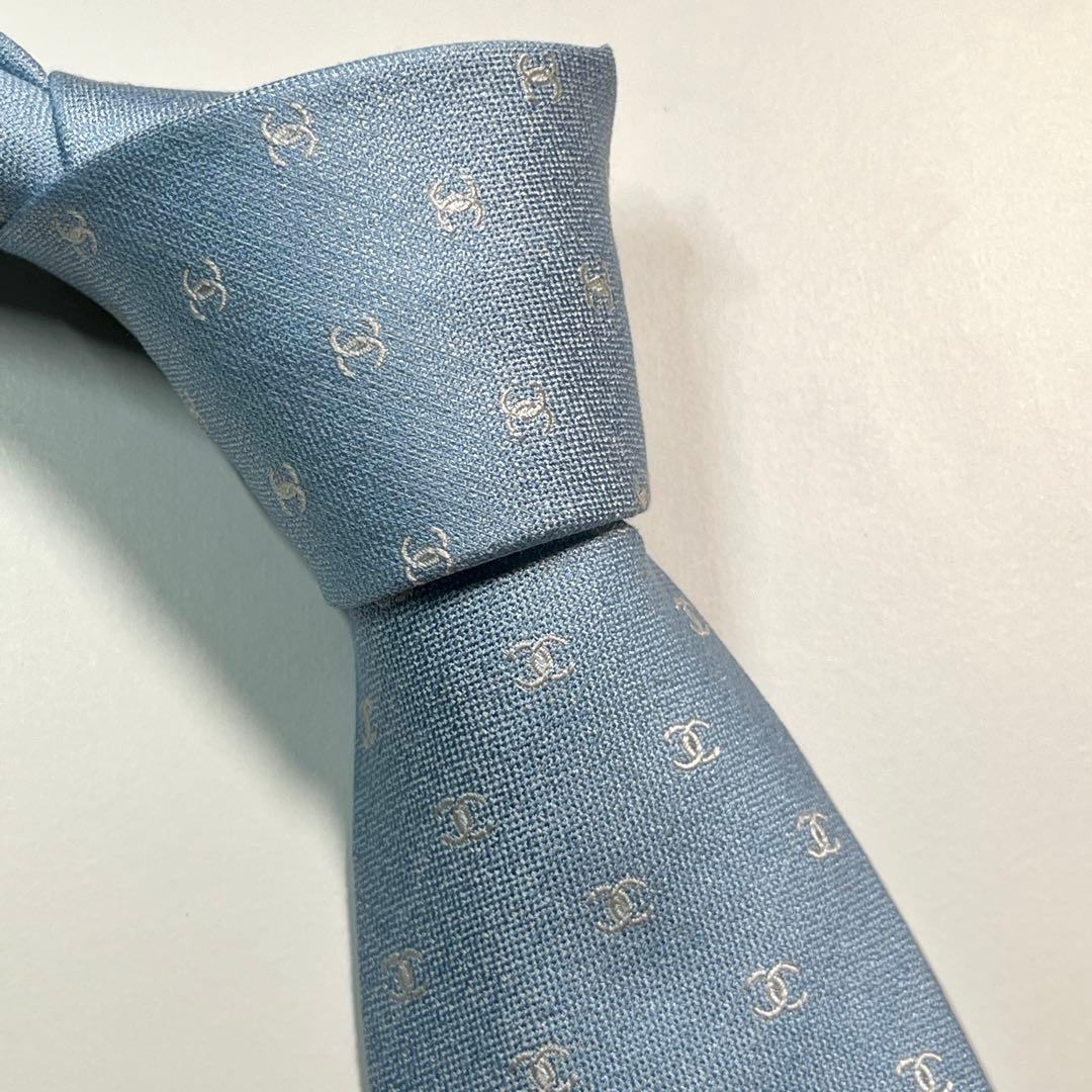 希少✨美品✨ CHANEL シャネル　ネクタイ　ココマーク　ライトブルー