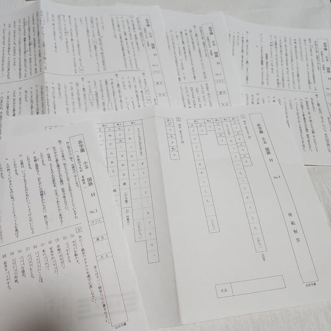 浜学園小5 国語　H講習復習テスト 1年分 No1～42 　問題解答【入手困難】