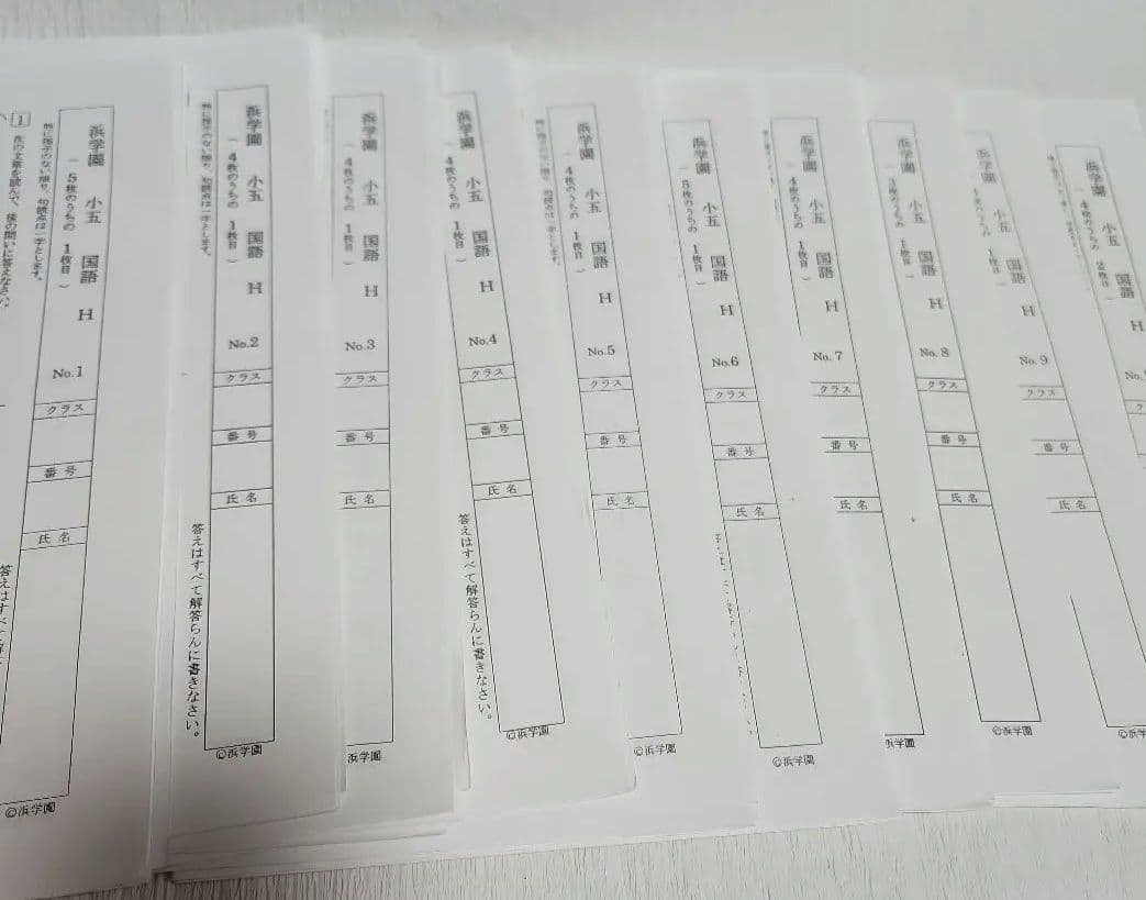 浜学園小5 国語　H講習復習テスト 1年分 No1～42 　問題解答【入手困難】