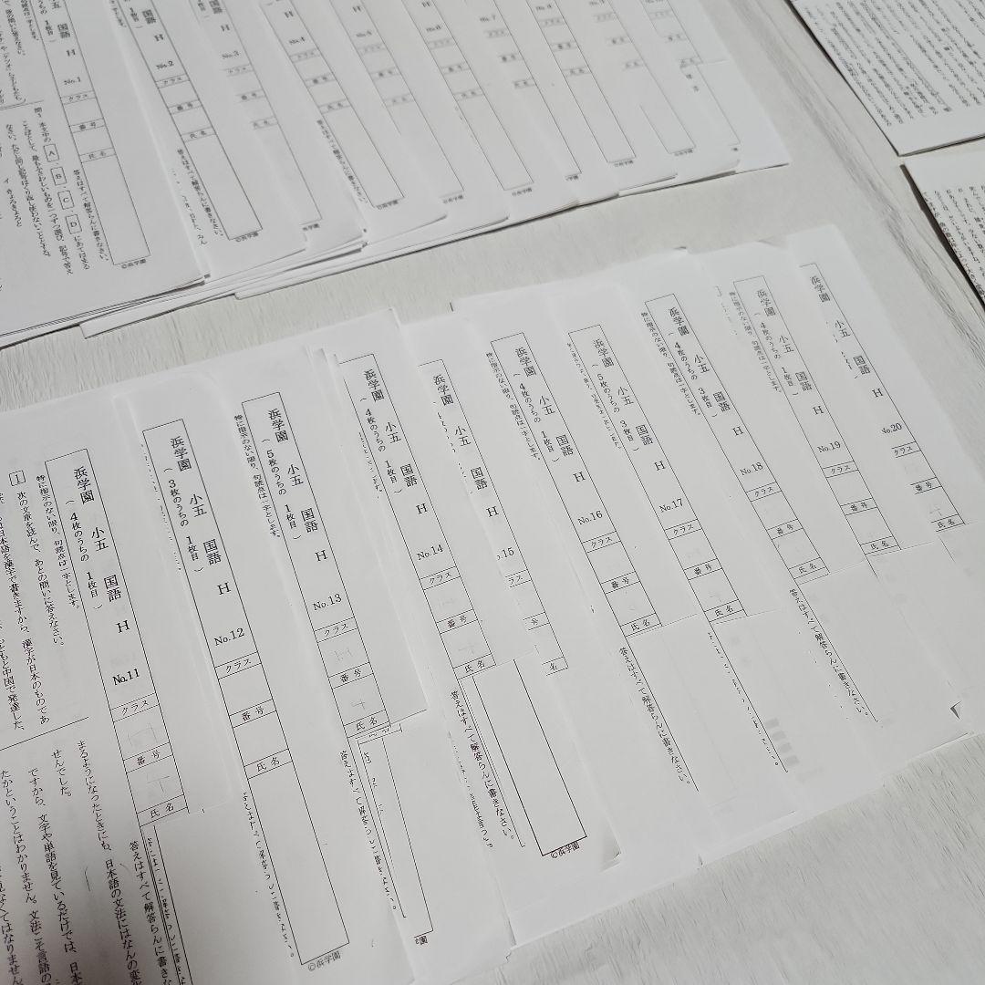 浜学園小5 国語　H講習復習テスト 1年分 No1～42 　問題解答【入手困難】