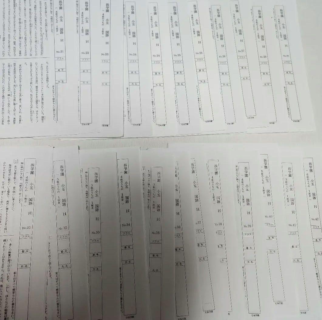 浜学園小5 国語　H講習復習テスト 1年分 No1～42 　問題解答【入手困難】