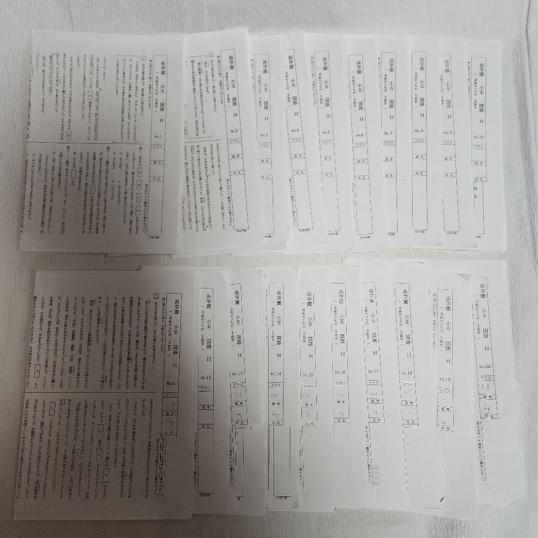 浜学園小5 国語　H講習復習テスト 1年分 No1～42 　問題解答【入手困難】