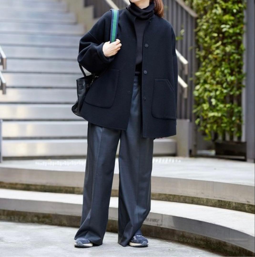 FRAMeWORK ハミルトンリバークルーネックコート 36 ブラック