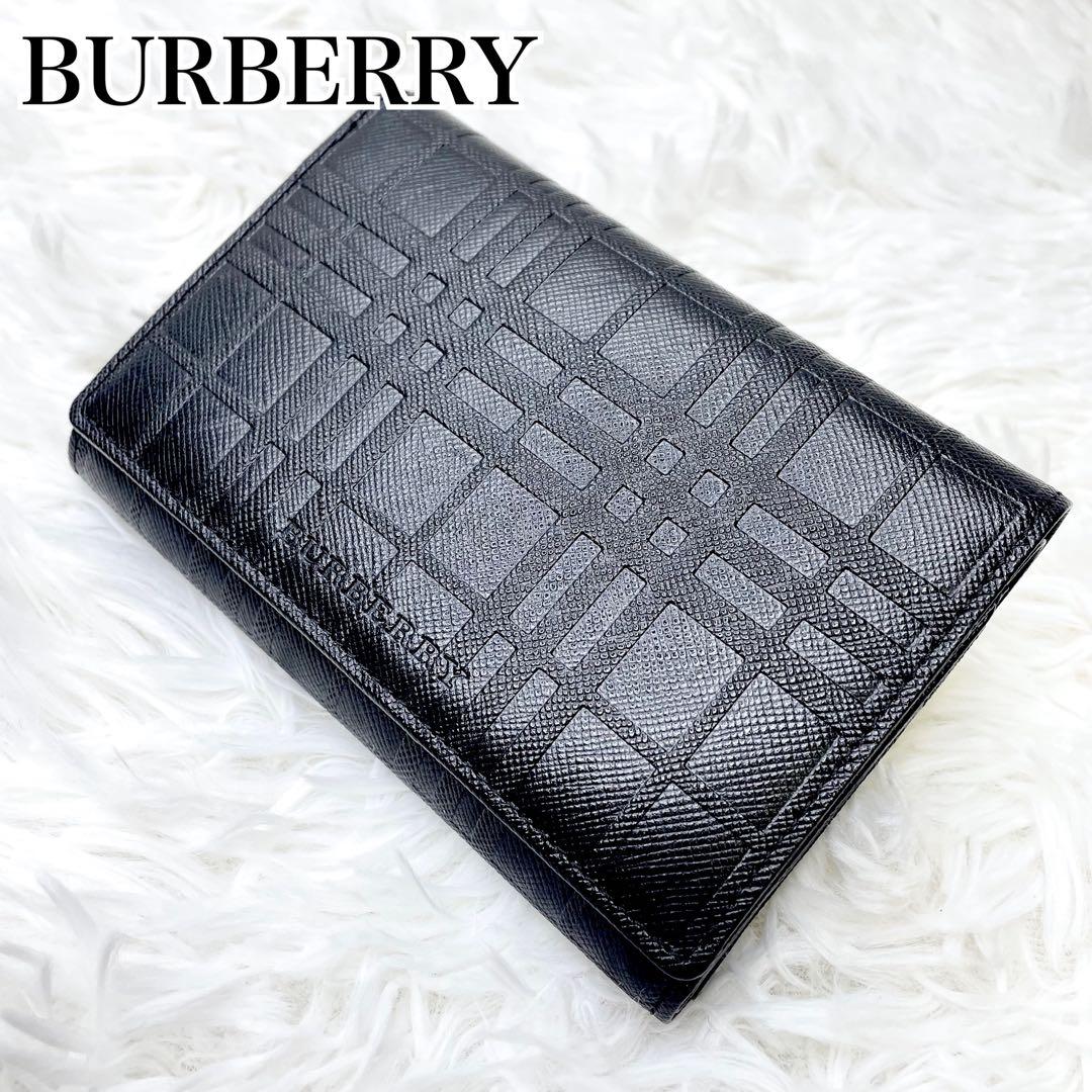 極美品✨ BURBERRY バーバリー チェック柄 型押し 二つ折り 財布