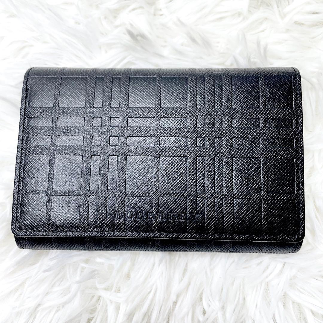 極美品✨ BURBERRY バーバリー チェック柄 型押し 二つ折り 財布