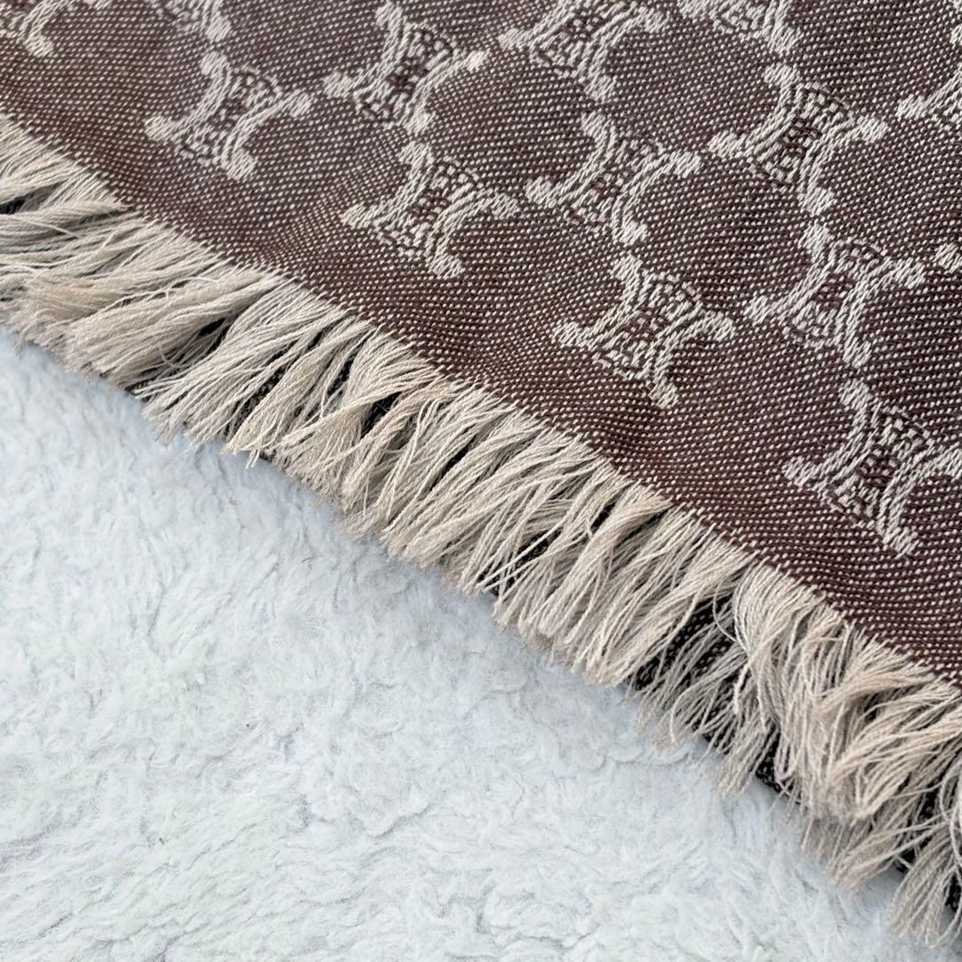 CELINEウールストール　マフラー　マカダム柄　ブラウン系