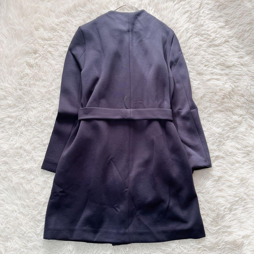 【美品】マックスマーラ ロングベルテッドコート ベルト付き バイカラー ネイビー