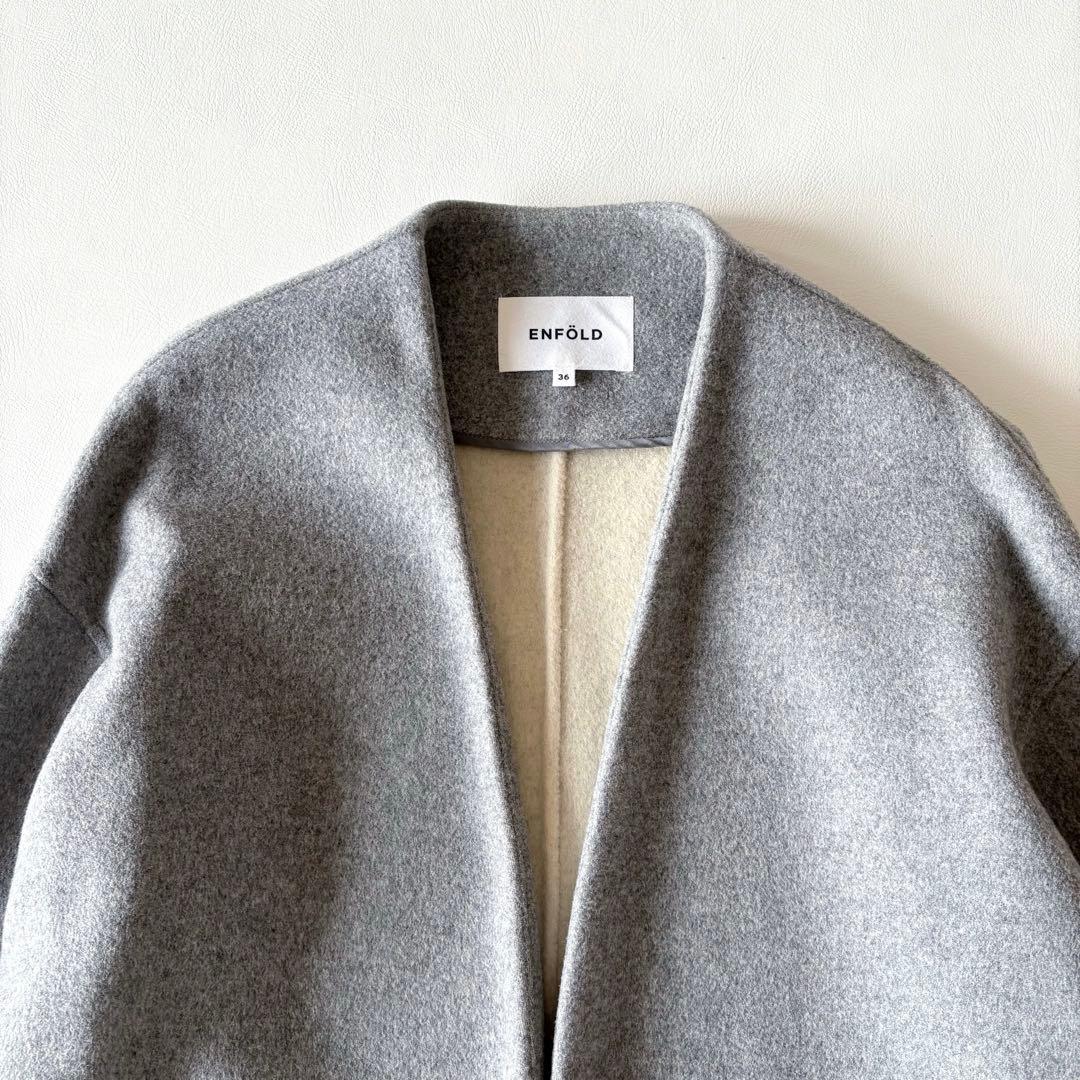 ■美品ENFÖLDコクーンシルエットウールリバーコートノーカラーコート 36