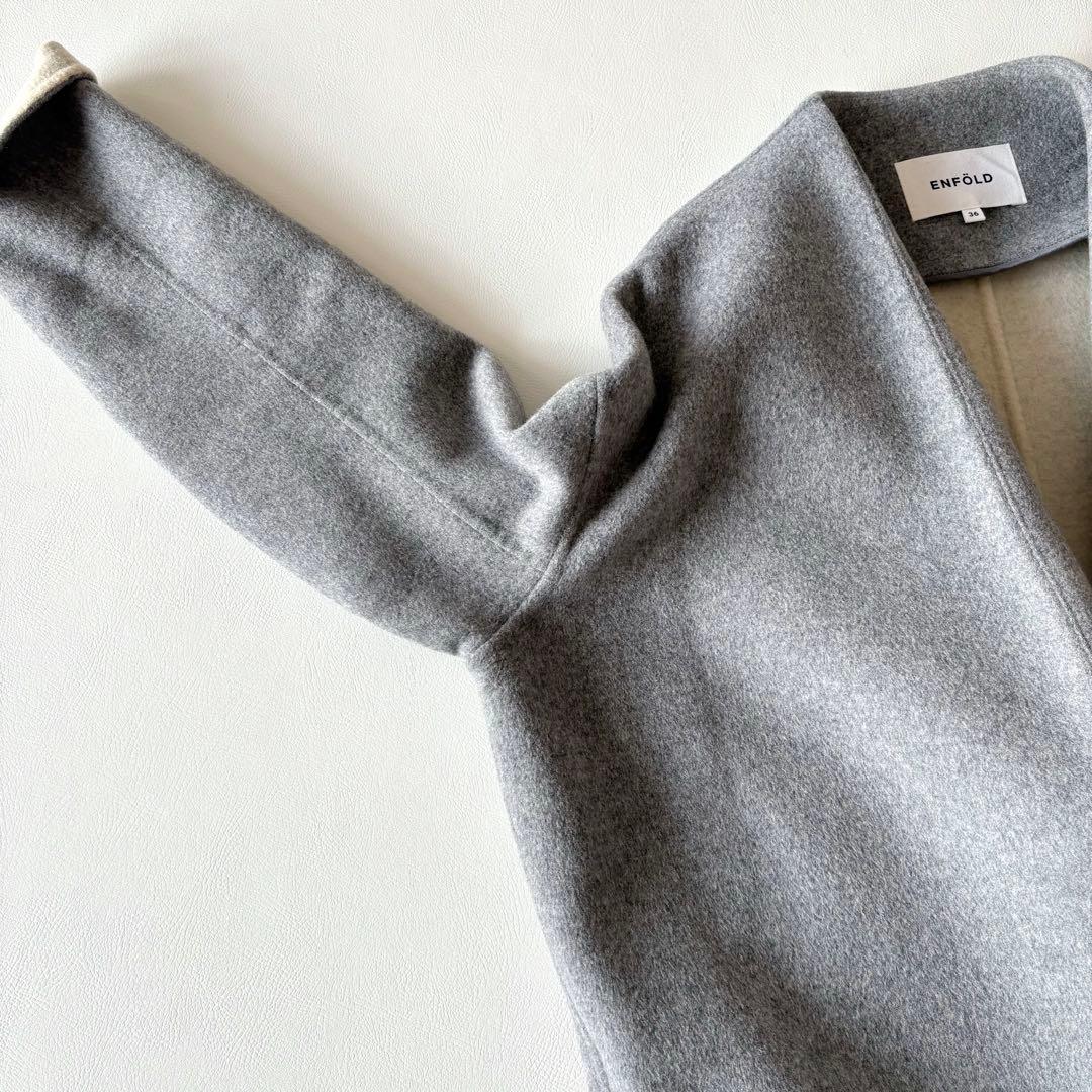 ■美品ENFÖLDコクーンシルエットウールリバーコートノーカラーコート 36