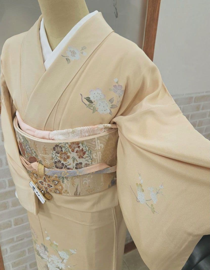 訪問着 4点フルセット、着物、袋帯、帯締め、帯揚げ ゆき丈長め69