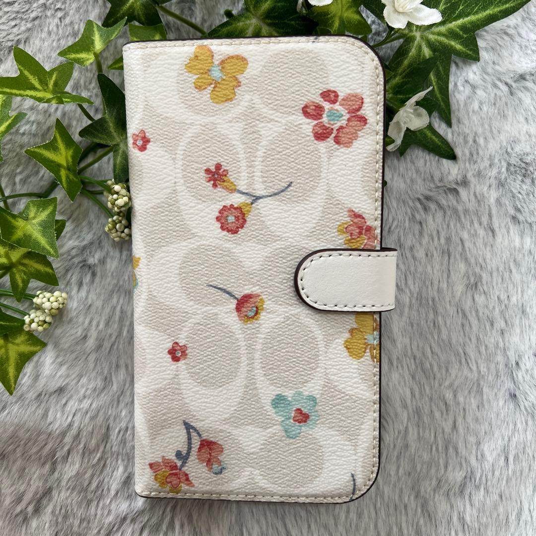 【新品未使用】iPhone13pro【COACH】2way手帳型ケース★花柄／白