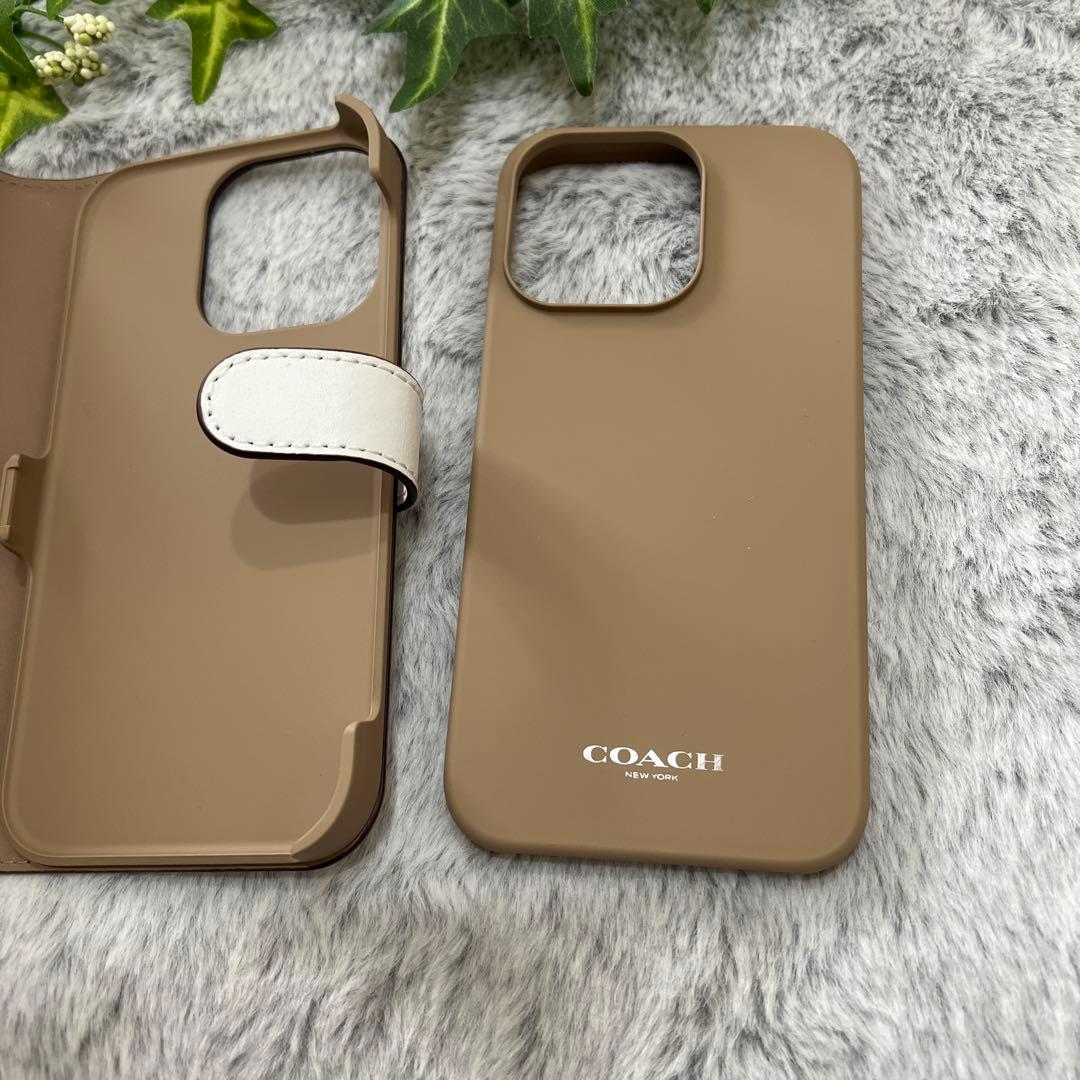 【新品未使用】iPhone13pro【COACH】2way手帳型ケース★花柄／白