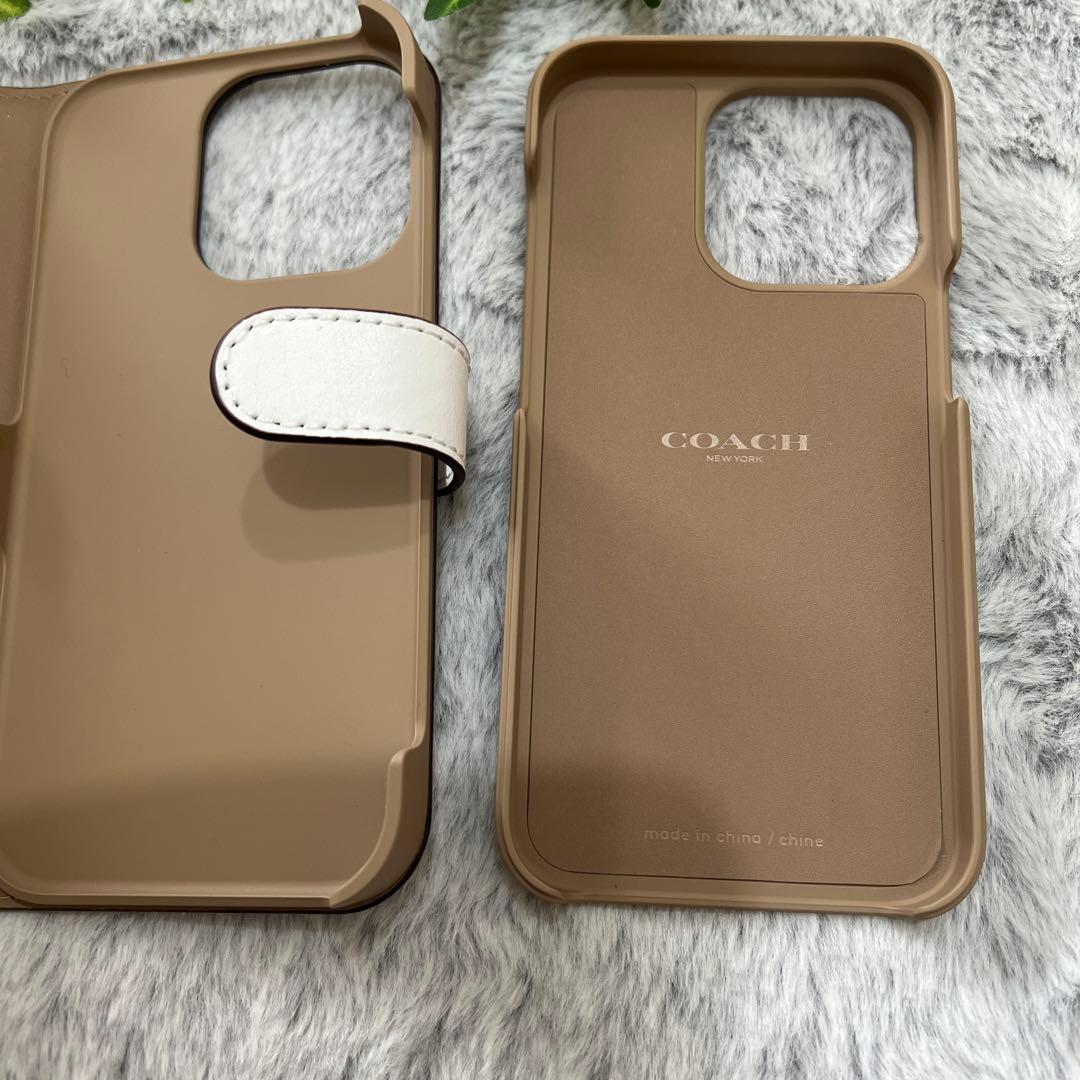 【新品未使用】iPhone13pro【COACH】2way手帳型ケース★花柄／白