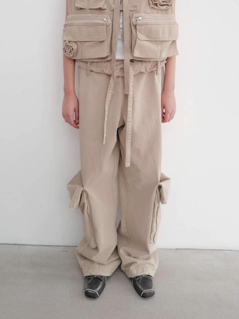 Open yy ベージュ カーゴパンツ ワイドフィット