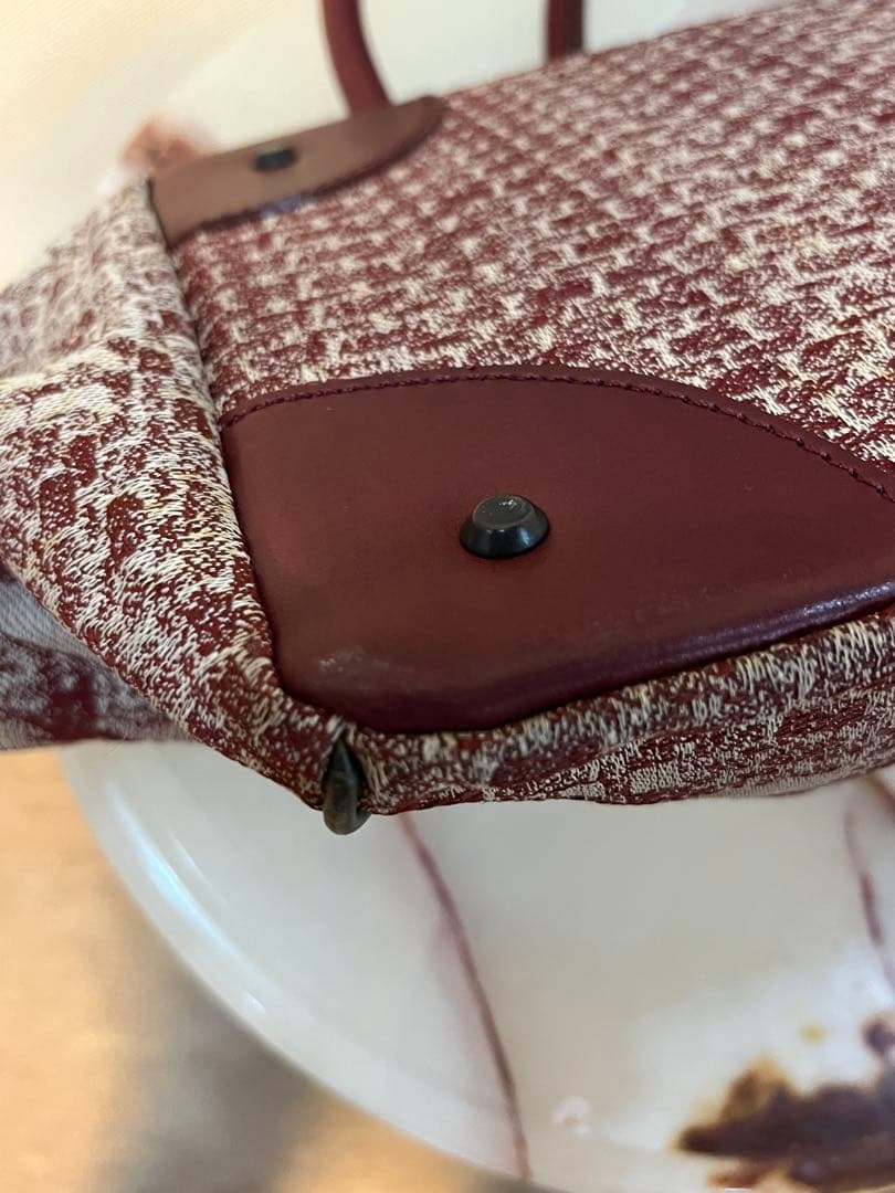 美品 PleatsPlease ジャガード織×レザートートバック イッセイミヤケ