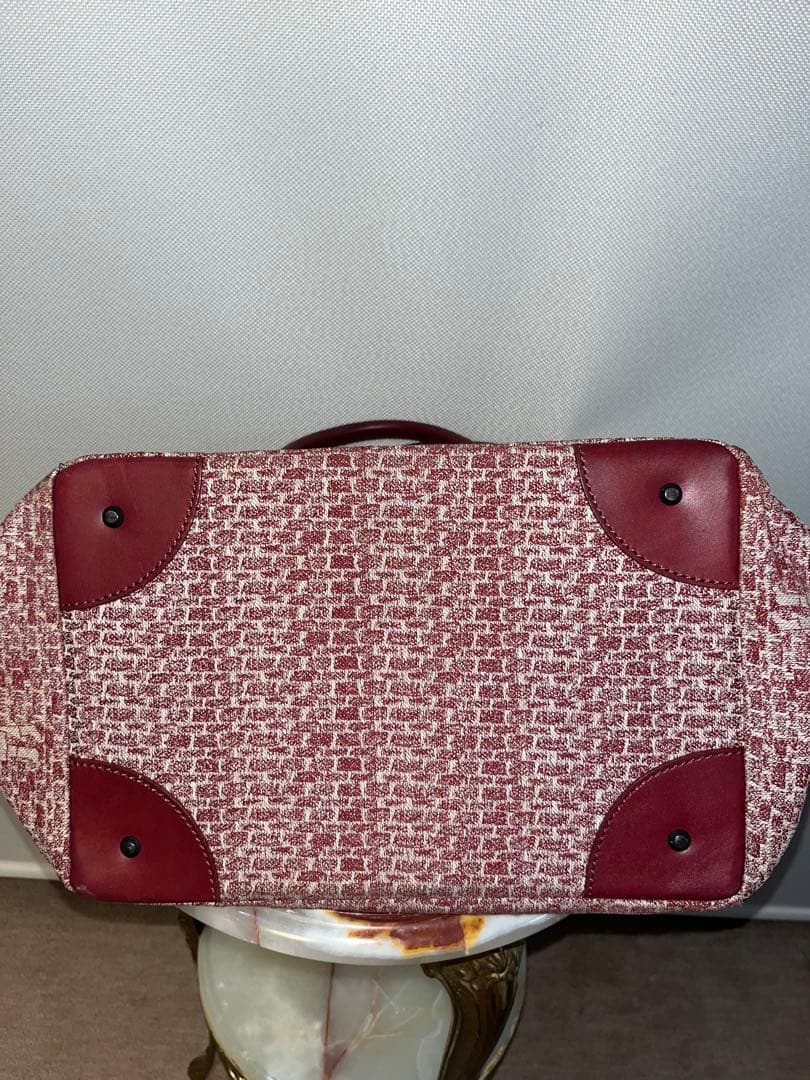 美品 PleatsPlease ジャガード織×レザートートバック イッセイミヤケ