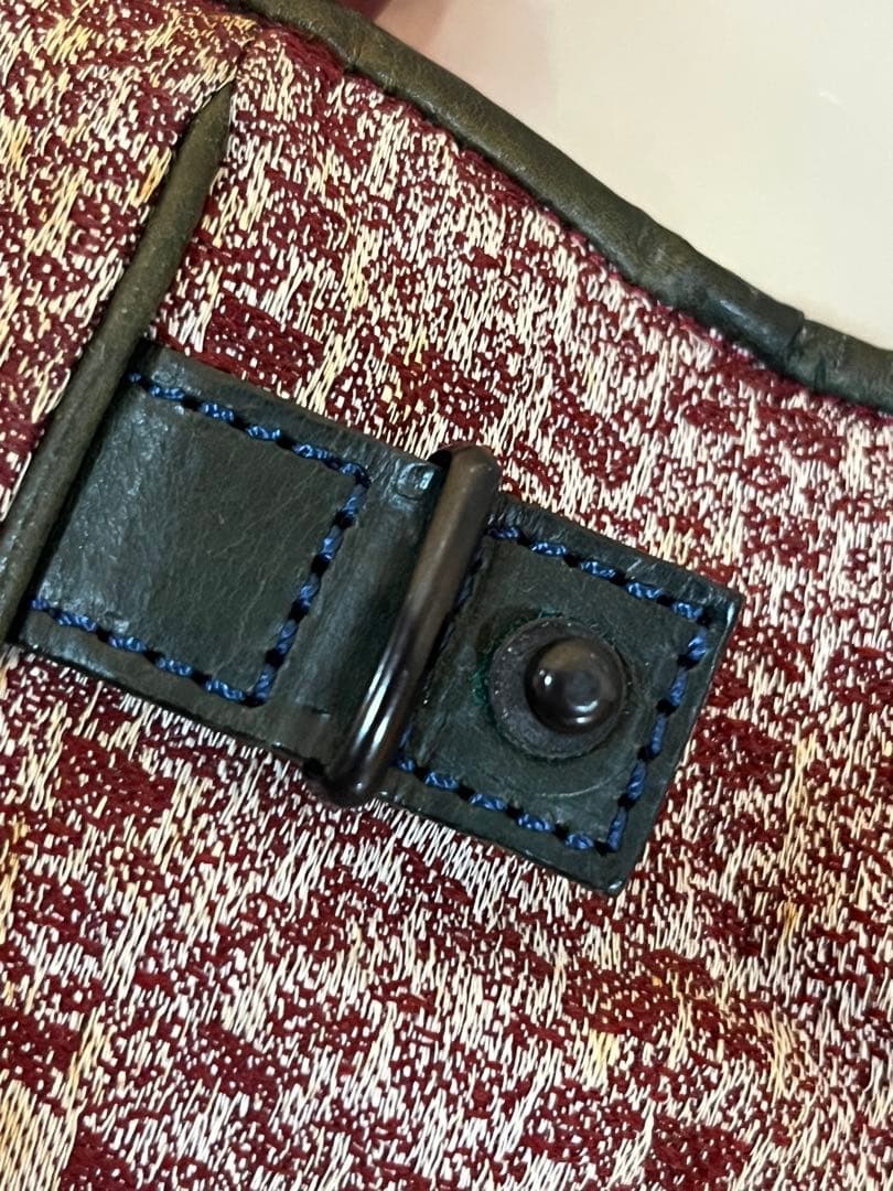 美品 PleatsPlease ジャガード織×レザートートバック イッセイミヤケ