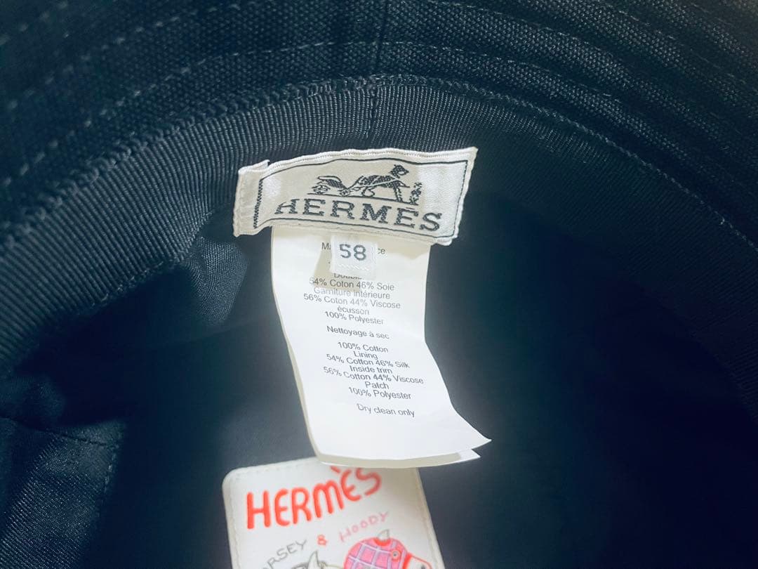 【未使用】エルメス 黒 ハット カルヴィ シーシェル 58