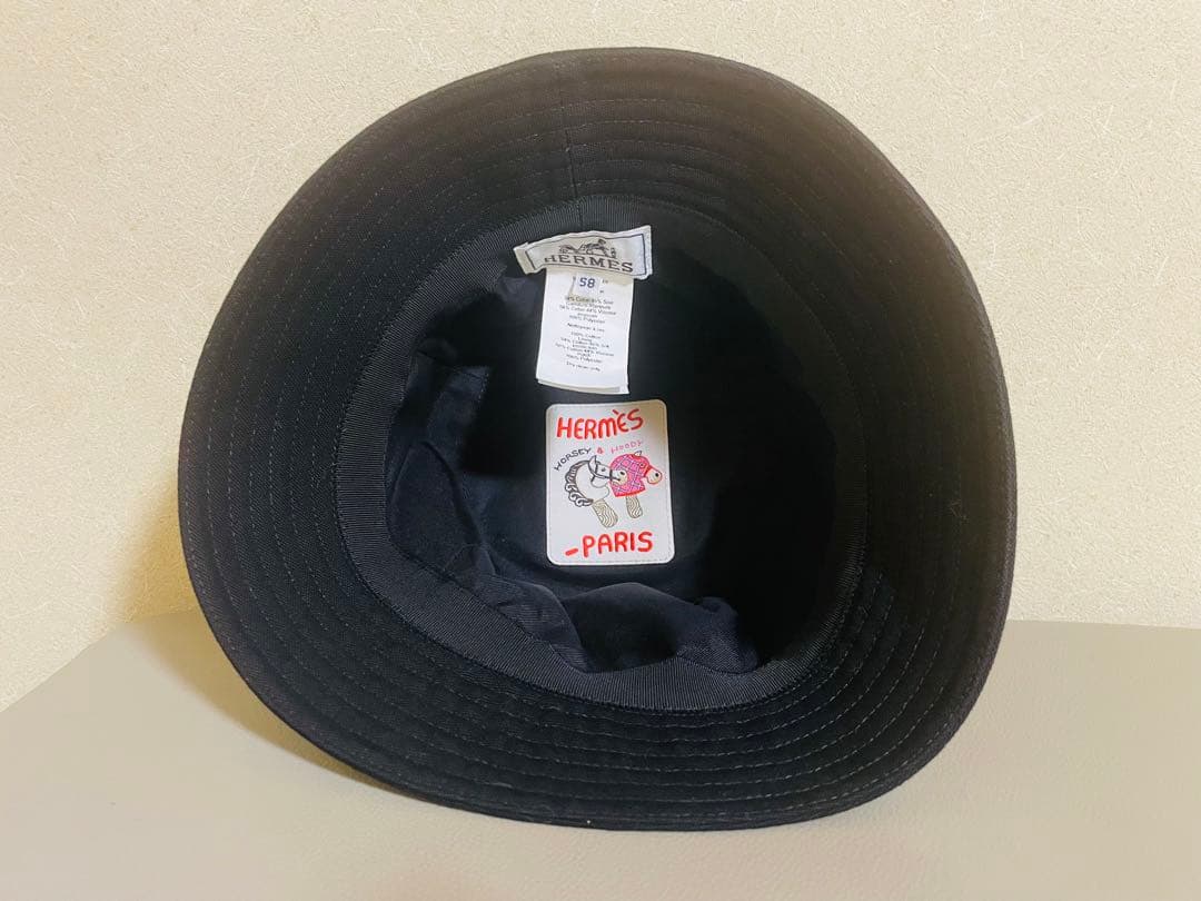 【未使用】エルメス 黒 ハット カルヴィ シーシェル 58